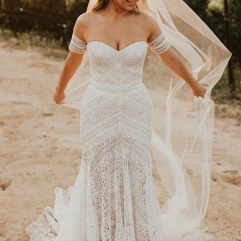 LIPOSA Bohemian Wedding Dress  Sweetheart Mermaid Lace Bridal Gown
